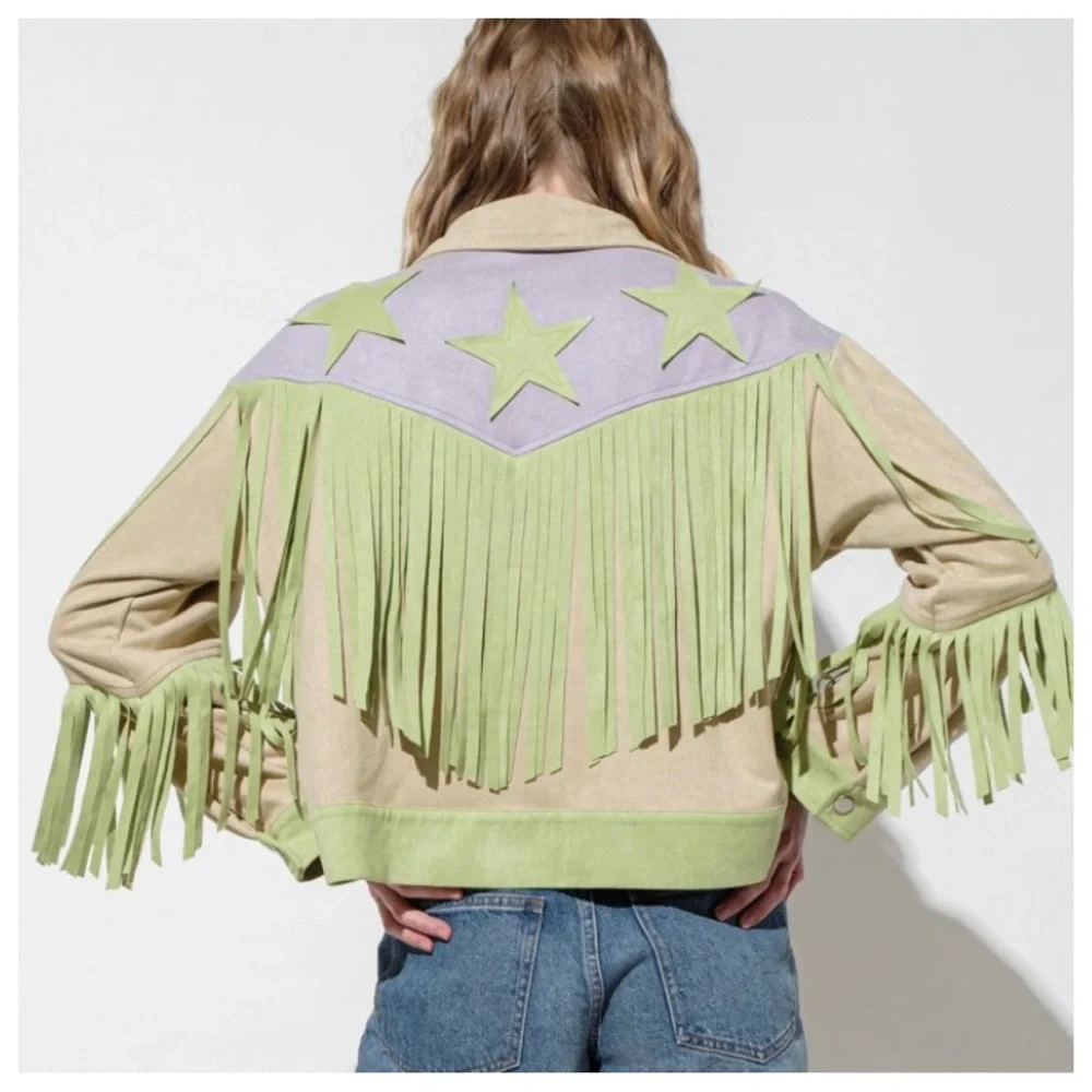 11 Multi Fabric Basic Collared Fringe Jacket
-Multi fabric - Picture 4 of 5
